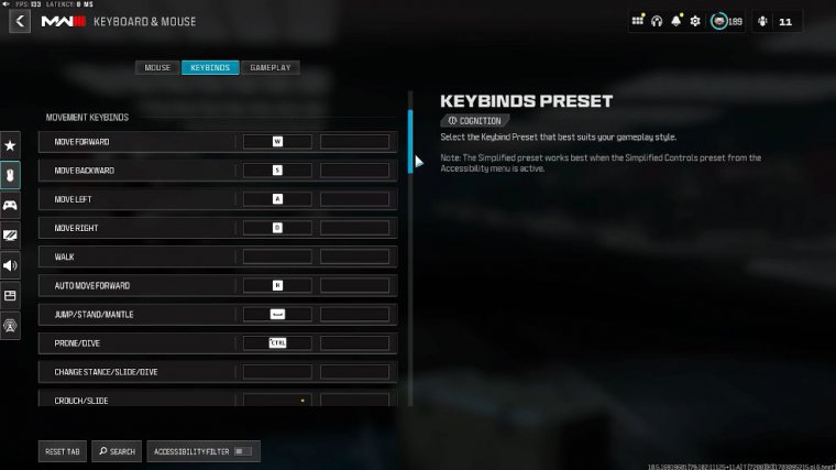Keybinds and gameplay settings
