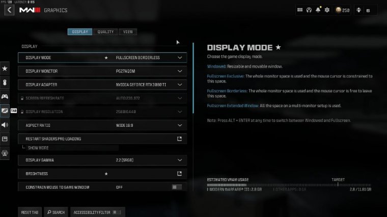 In-game settings