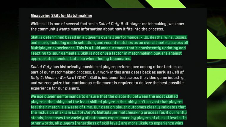 The skill based matchmaking parameters in modern warfare 3