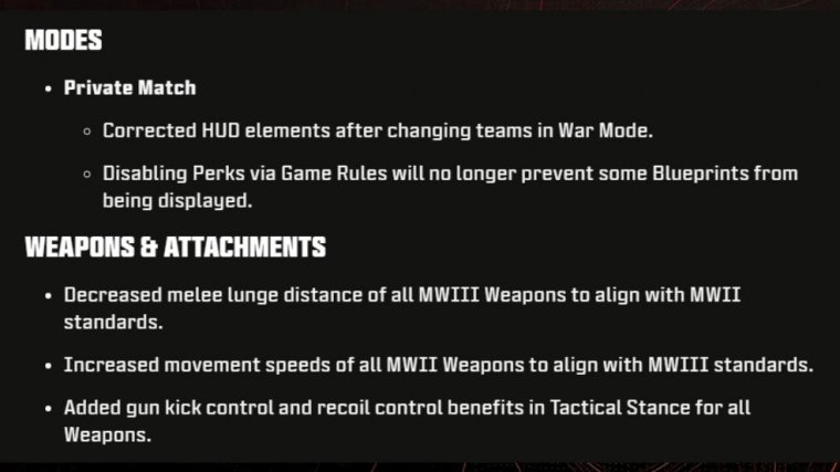 Multiplayer weapon balance changes